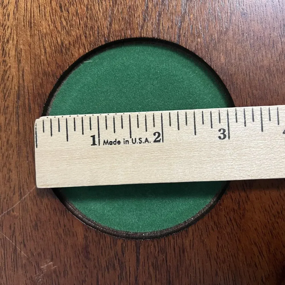 Vintage Mahogany Wood Drink Serving Tray Round Green Felt Brass‎ Handles Barware
